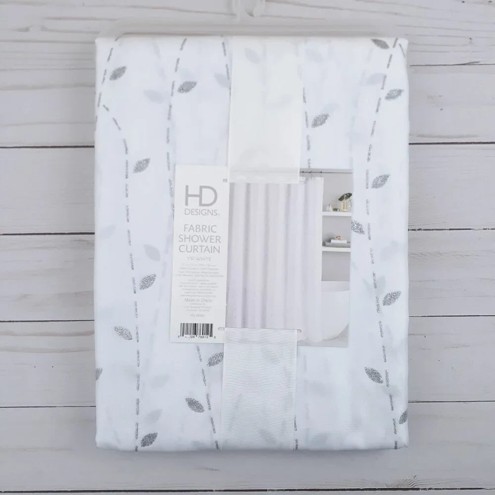 HD Designs Fabric Shower Curtain Silver Leaf 70x72 Sparkle